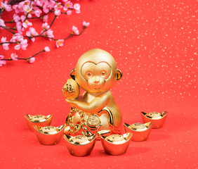 2016 is year of the monkey,golden monkey with decoration,calligr