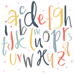 Black colorful chalk pencil alphabet letters.Hand drawn written