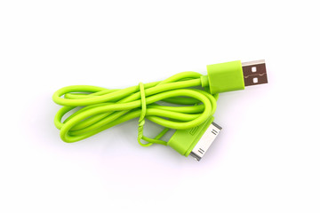 Green USB cable for smartphone.