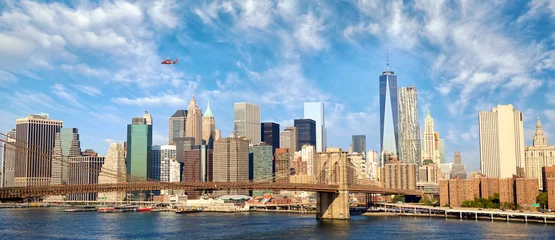Wandaufkleber Manhattan skyline panorama with Brooklyn Bridge in New York City, United States © Oleksandr Dibrova