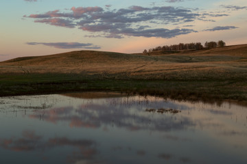 Lake in the steppe at sunset. Southern Urals. Bashkiria. Russia.