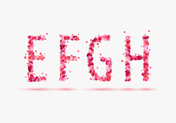 Pink rose petals alphabet. Part 2 Letters E, F, G, H.
