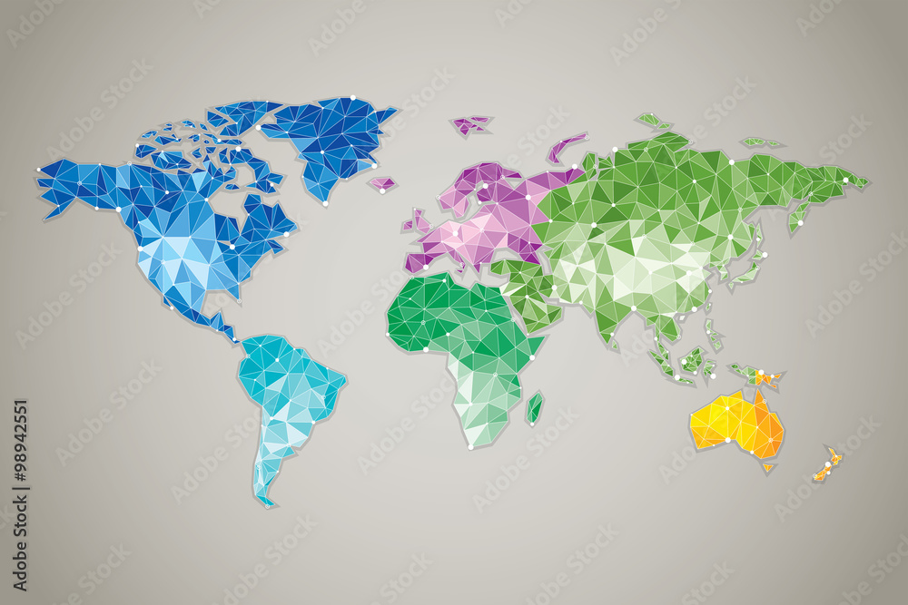 Fototapete world map low poly - modern elements of info graphics the map drawing is not on proportion and detai