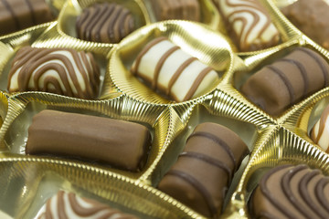 Assorted chocolate pralines, close up