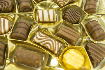 Assorted chocolate pralines, close up