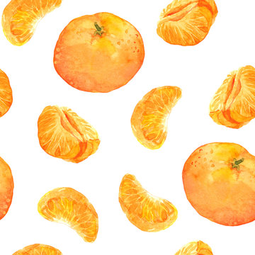 Seamless pattern with mandarin orange fruits