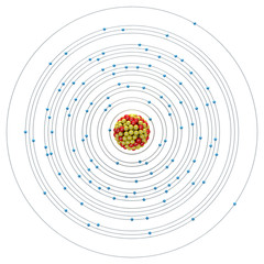 Bohrium atom on a white background