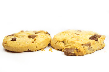 bitten chocolate chip cookie isolate on white background