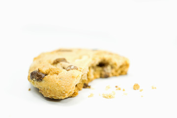 bitten chocolate chip cookie isolate on white background