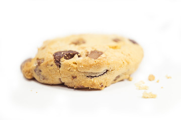 bitten chocolate chip cookie isolate on white background