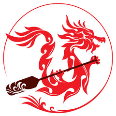 Dragon rowing the paddle graphic design