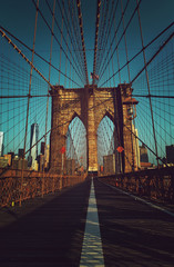 Toned view of the Brooklyn Bridge walkway