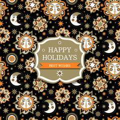 Greeting card with sun and stars