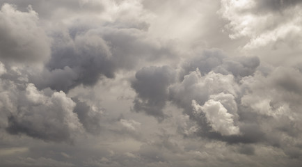 Dark ominous grey storm clouds. Dramatic sky in Patagonia