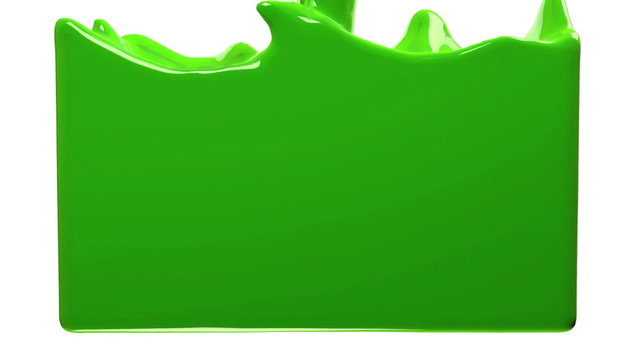 green paint fills up screen, isolated on white FULL HD with alpha channel