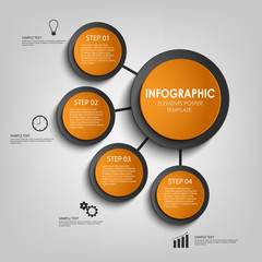 Info graphic with orange and black design circles template