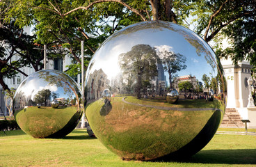 Singapore-December 2015.Mirror Balls in Empress Place in Singapo