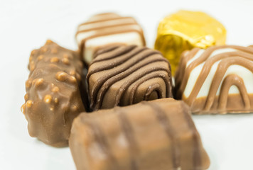 Assorted chocolate pralines, close up