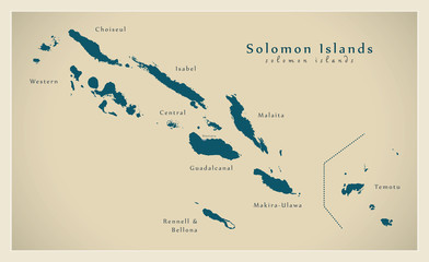 Modern Map - Solomon Islands with names SB