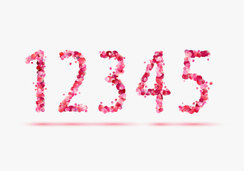  Pink rose petals numeral figures. 1, 2, 3, 4, 5