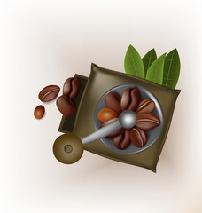 Coffee grinder vintage design and coffee beans