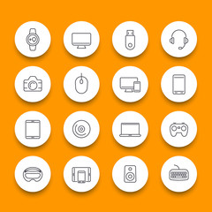Modern gadgets, line round icons, trendy devices, vector illustration