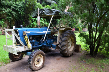 Blue tractor in the garden
