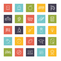 Education Square Line Icons Vector Collection