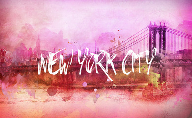 Kolorowa artystyczna różowa Nowy Jork panorama - 98951977