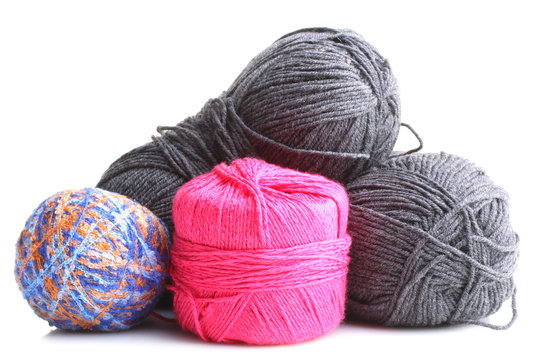 colorful yarn for knitting on white background isolated