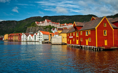Naklejka na ściany i meble Harbor of Bergen, Norway