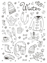 Amazing collection of hand drawn winter related graphic elements