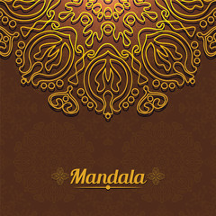 Vector card with glow mandala. Vector background. Ethnic decorat