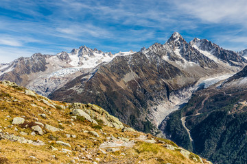 Fototapeta na wymiar Alps Mountain Range During Summer Day - France