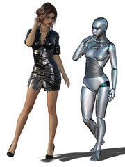 Fototapeta na wymiar 3D render of woman and robot.