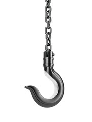 Crane hook with link, isolated on white background.