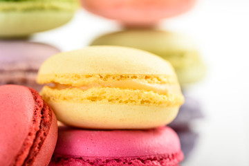 French Macaroons On White Boards Background