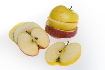 Yellow green and red apples isolated on white background