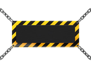 blank warning sign hanging with chain, isolated on white