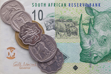 Banknote and coins of  Rand of South Africa