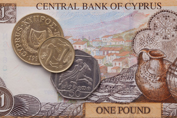 Banknote and coins of  Pound  of Cyprus