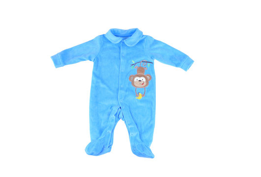 Blue rompers with a pattern  monkey . Isolated on white.