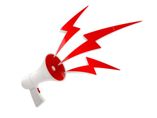 megaphone with red lightning on white background