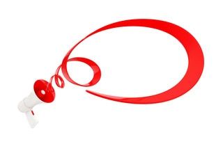 megaphone with speech bubble from red ribbon on white background