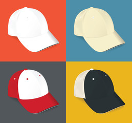 Set of realistic blank sports baseball cap. Vector illustration
