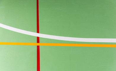 Colorful markings on an indoor sports court