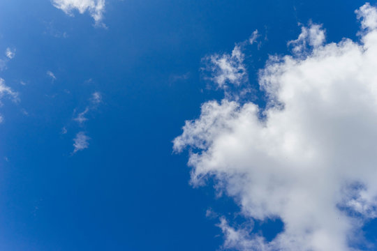 White cloud in the blue sky, view from bottom up