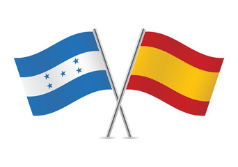 Honduras and Spain flags. Vector illustration.