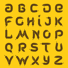 Alphabet letters formed by laurel wreath