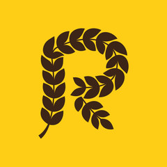 R letter logo formed by laurel wreath